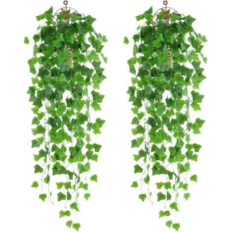 Lierre Artificiel 2Pcs Plantes Suspendues Artificielles Faux Feuille Verte Lierre Vigne Suspendue Plantes Murales Plante Suspendue pour Jardin, Panier Suspendu, Couloir, Décoration Murale
