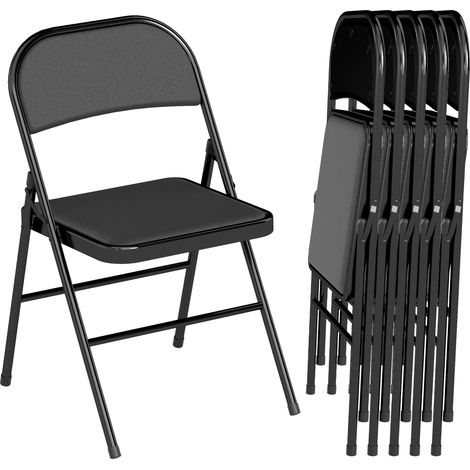 Lot de 2 chaises pliantes, chaises de bureau portables, pieds en acier, idéales pour le bureau, la réception ou la salle d'attente, revêtement en similicuir noir.