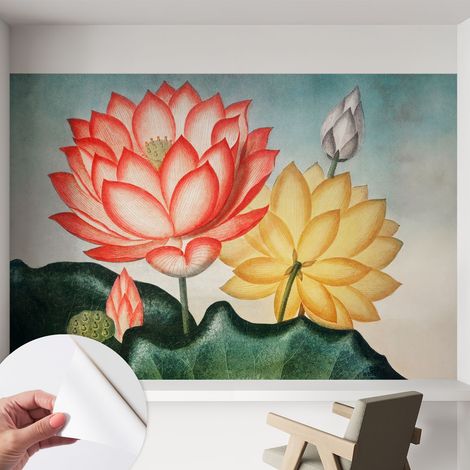 Papier peint autocollant avec imprimé pour intérieur moderne application facile a motif Fleurs de lotus 152x104 cm (1/5)
