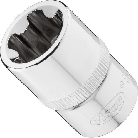 VIGOR Steckschlüsseleinsatz, 1/2 (12,5 mm) Vierkant hohl, Außenprofil mit 5 abgerundeten Flanken (TX-ähnlich), SW E22+ (1/2)