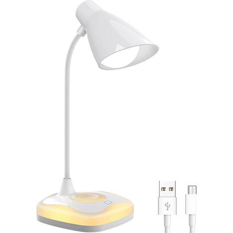 Lampe de bureau rechargeable par USB, col de cygne flexible, protection des yeux, 3 niveaux de luminosité, commande tactile, lampe de bureau pour écrire, lampe de chevet pour lire (1/2)