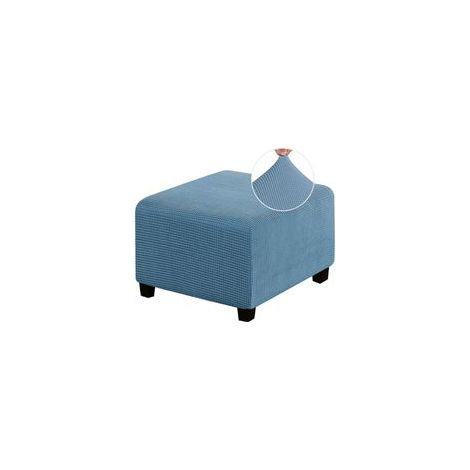 Elastischer Hockerbezug, quadratisch, ideal für Wohnzimmerhocker. Elastischer Hockerbezug aus dickem, kariertem Jacquard-Stoff, mit elastischem Bund unten (mittlere Größe, graublau). – Crezuo