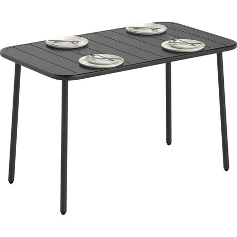 Outsunny mesa de comedor de jardín rectangular, 120x70x72 cm, mesa de terraza exterior de acero con tablero con listones, para 4 personas, gris