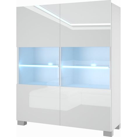 BELINI Kommode Sideboard Wohnzimmer Schlafzimmer Schrank Hochschrank mit LED-Leuchten Super-Soft-Touch-System zum sanften Schließen Aller Scharniere (Weiß) (1/5)
