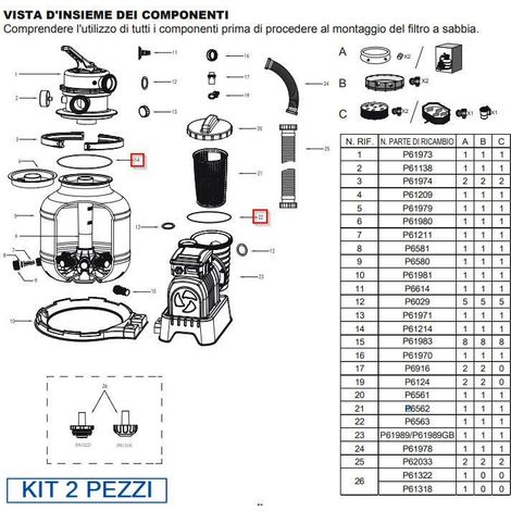 BESTWAY Kit 2 Guarnizioni pompa filtro 58497 5678 lt/h