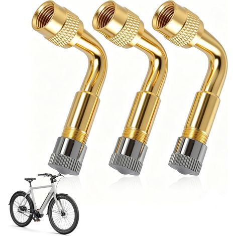 3 Pieces Universal 36 mm Brass H62 Tyre Valve Extension Adapter 90 Degree for Easy Inflation, Ideal for Cars, Trucks, Motorcycles, Bikes and Trailers, Elbow Valve Leakproof (1/5)