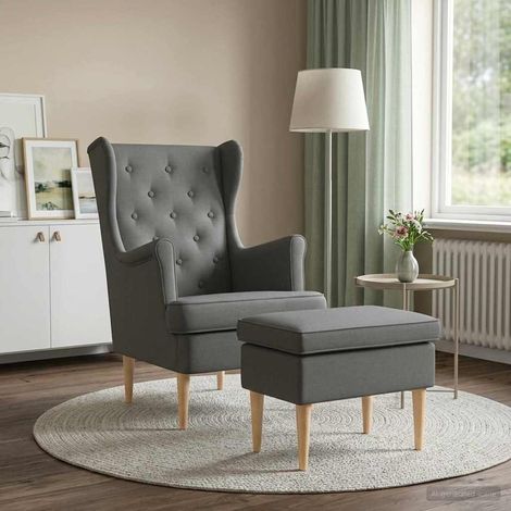 vidaXL Fauteuil avec pouf 2 pc Gris foncé Tissu (1/5)