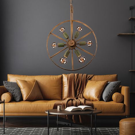Pendelleuchte Hängelampe Hängeleuchte Esszimmerlampe Wohnzimmerleuchte, 6 Flammig Industriell, Metall grün rostfarben, E27 Fassungen, DxH 50x133cm