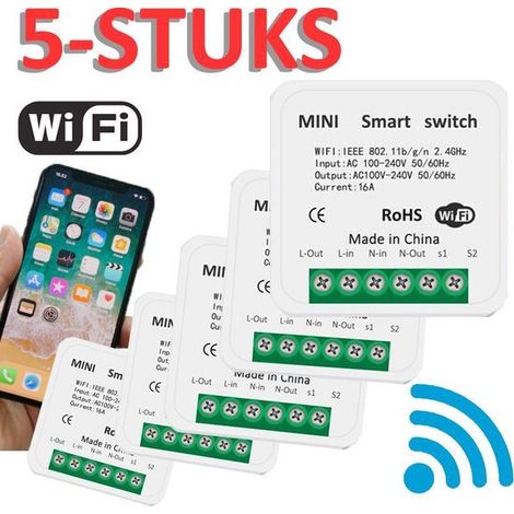 Lot de 5 mini interrupteurs Wi-Fi intelligents intégrés, 16 A (1/2)