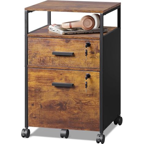 DEVAISE Mobile Filing Cabinet, 2 Lockable Drawers, Rustic Brown (1/5)