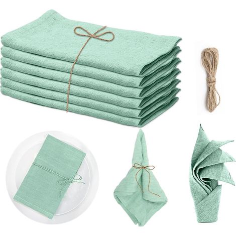 Serviettes en tissu, Serviettes en lin réutilisables, Lot de 6 Serviettes en lin durables en tissu, Serviettes lavables Décoration de table pour cuisine anniversaire fête café restaurant (Vert (1/5)