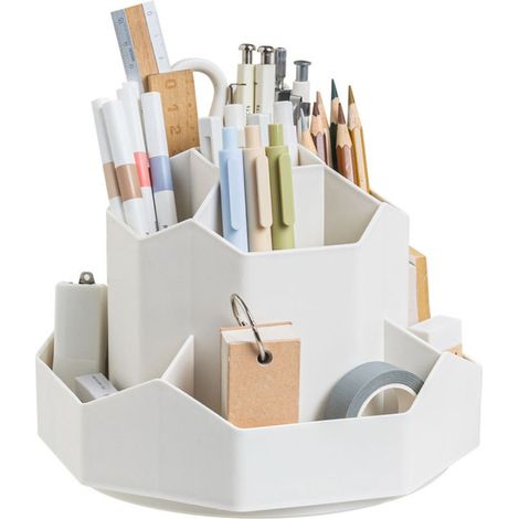 Organisateur Bureau - Pot A Crayon Rotatif 360 Degres - 9 Compartiments - Pour Papeterie Maquillage Artisanat - 1 Piece (1/5)