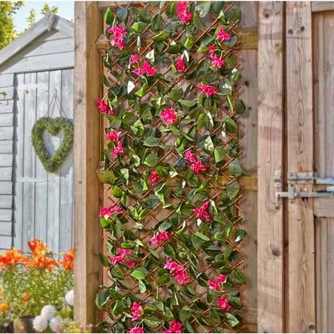 Expandable Artificial Bougainvillea Flower Trellis Privacy Screen 180x60cm Garden Fence Panel for Balcony, Walls & Outdoor Use