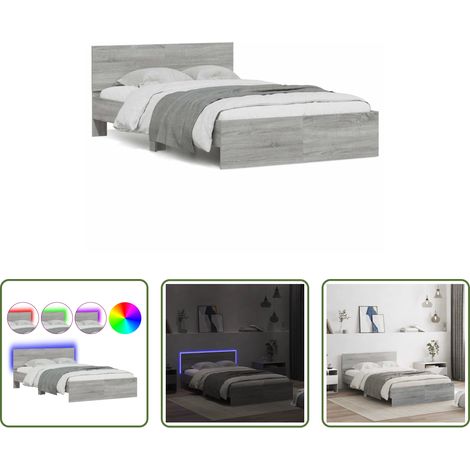 vidaXL RGB-LED -  Bettgestell mit Kopfteil LED-Beleuchtung Grau Sonoma 120x200 cm (1/5)