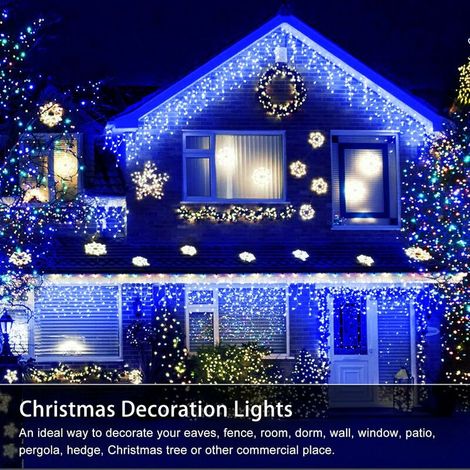 Christmas Light Curtain Garlands, 50.7m 216 LEDs Christmas Light Curtain Modes & Waterproof IP44, Window Decoration, Christmas, Wedding, Birthday, Home, Patio (Blu) [Energy Class A++] (1/4)