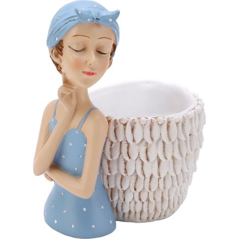 Statuette Fille Bleue Porte-Stylo Design Mignon Sculpture Décorative pour Bureau Cadeau Déco Maison (1/5)
