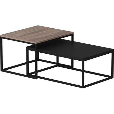 Juego de 2 mesas de centro nido rectangulares efecto roble / negro mate 030008350