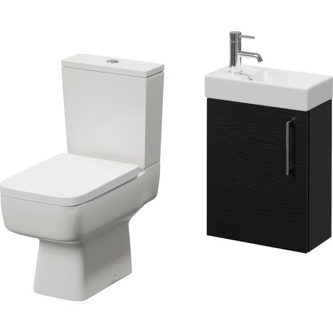 Napoli Cube Nero Oak 400mm Single Door Wall Mounted Vanity Unit and Toilet Suite with Align Basin - 400mm - Chrome 160mm Handle