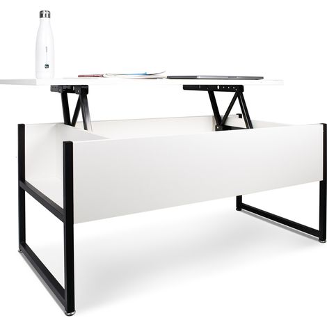Tavolino da salotto con contenitore in stile industrial tavolino da caffè in acciaio e legno moderno con ripiano sollevabile (1/5)