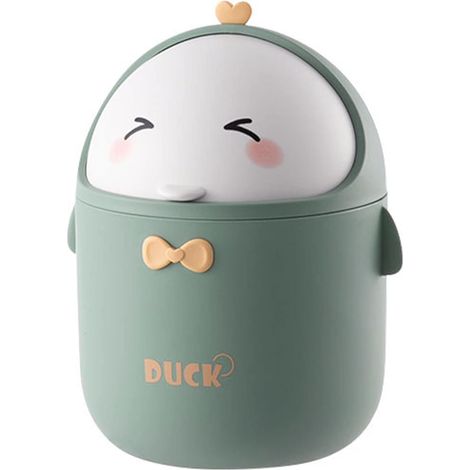 Mini Trash Can Small Trash Can Table Top Bin with Lid, Small Bathroom Trash Can for Bathroom, Office Cute Cartoon Style Portable Trash Can ((Green)) (1/5)