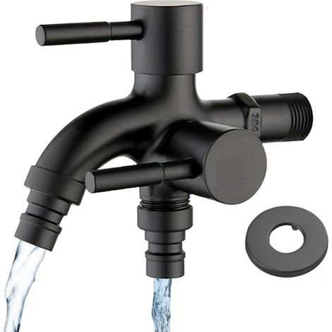 1/2" Robinet Double Universel en Acier Inoxydable, Double Robinet de Jardin, Robinet de Machine à Laver en Acier Inoxydable Résistant à la Rouille et au Gel pour Ménage Jardin Industrie (Style 1) (1/5)