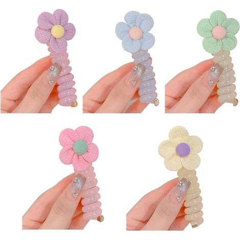 Set mit 4/5 bunten Haargummis aus Telefonkabel für Kinder, 100% neu. (1/5)
