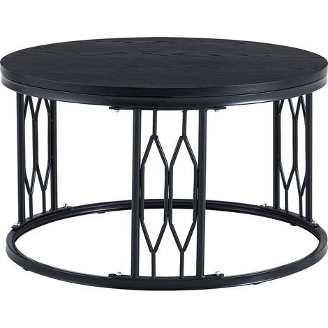 Table basse ronde en MDF aspect bois avec structure métal géométrique, plateau sécurisé à bords arrondis, 70 cm, noir CHICFURN (1/5)