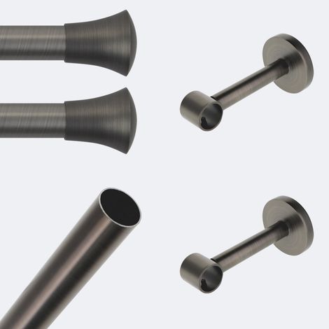 Kit de tringle à rideaux Carbone 150cm Diam.20mm Embout Pommeau - Fixation Mur - Boulet (1/3)