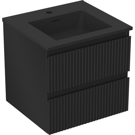 Mexen Rivel Badezimmerschrank 50 cm mit Waschbecken Otis, 2 Schubladen, gerippt, schwarz matt - 91A20-05047-2-BFF71-W18M71 (1/5)