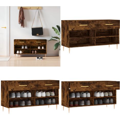Banc à chaussures chêne fumé 102x35x55 cm bois d'ingénierie - Meuble À Chaussures - Banc Chaussure - Range Chaussures - Rangement Chaussures - Meuble Entrée - Home & Living