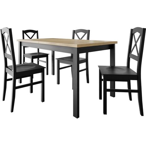 Conjunto de mesas y sillas para comedor Victorville 280, Negro + Roble Sonoma, 78x80x120cm, Diámetro: 0, Número de asientos: 4, Estilo: Contemporary