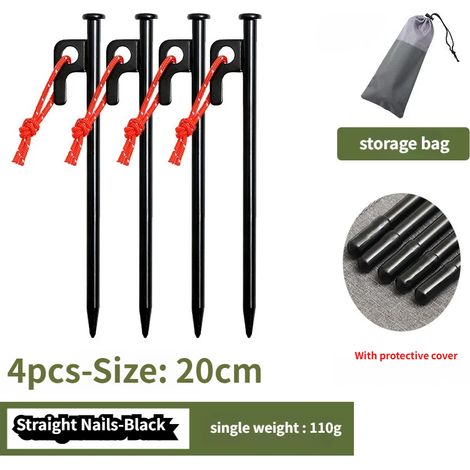 Piquets de sol en acier pour bâche de tente de camping extérieure, piquets résistants au vent et de fixation, 4 piquets, 20 cm chacun. (1/5)