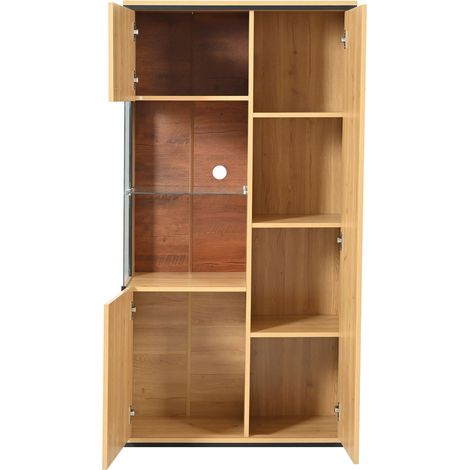 Vitrine moderne avec éclairage LED – 150 Hcm. Portes en verre, étagères polyvalentes, 15 couleurs disponibles. Grande capacité de rangement. Plafond en verre. Meubles avec portes en verre. (1/5)