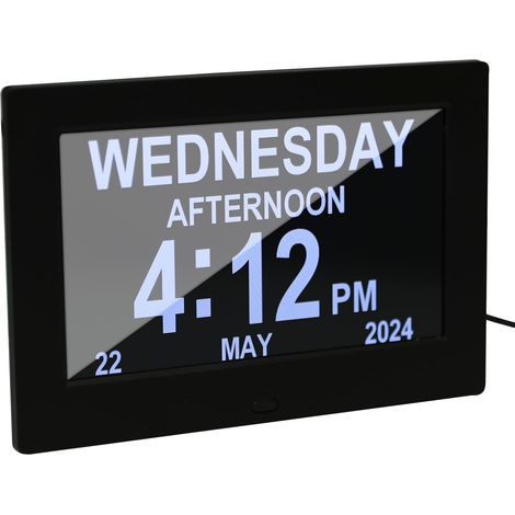 7" Pouce LCD Horloge Numérique Calendrier, Horloge Alzheimer avec Date Jour Et Heure, Auto Dimming, Affichage HD, Rappels Personnalisés pour Adultes et Enfants et Maladie d'Alzheimer (Noir) (1/5)
