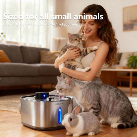 Fontaine à eau pour animaux en acier inoxydable, abreuvoir automatique silencieux avec détecteur de mouvement pour chat et chien, capacité 3,2L, sans fil (1/5)