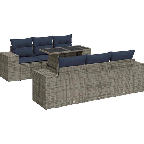 vidaXL Set Divani da Giardino 7pz con Cuscini Grigio Polyrattan Acacia (1/5)