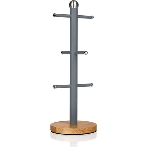 SWAN SWKA17510GRYN Nordic Scandi Mug Tree with Non-Slip Bamboo Base, Slate Grey, Steel, One Size (1/5)