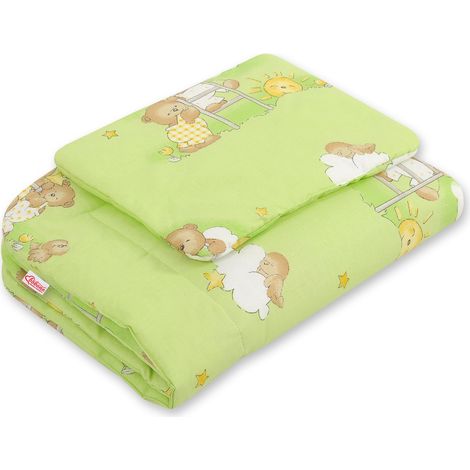 Set biancheria da letto per neonati con imbottitura, 2 pezzi, 75x100cm NEONATO - Orsetti tra le nuvole, verde (1/2)