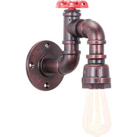 Applique Murale Intérieur Industrielle Vintage E27 Tuyau d'eau en Fer Luminaire Rouille Rouge (1/5)