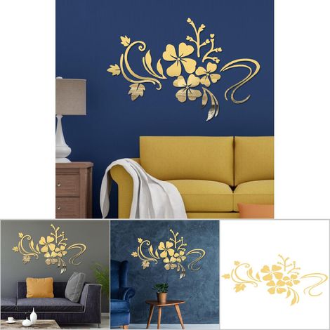 Décoration murale amovible dorée avec motif floral en plastique pour miroir de salon (1/5)