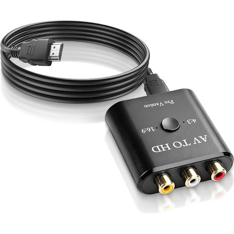Adaptador RCA a HDMI 1080P AV a HDMI con conmutación 16:9/4:3, convertidor de audio y vídeo compuesto CVBS Cinch con cable HDMI para Wii, PS1, PS2, N64, Xbox, VHS, DVD, VCR, PAL, NTSC. (1/5)