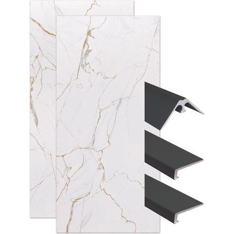 ONDEE ZEN - Pack de montage panneaux muraux Marbre Blanc effet mat 120 cm - Profilé noir (1/4)