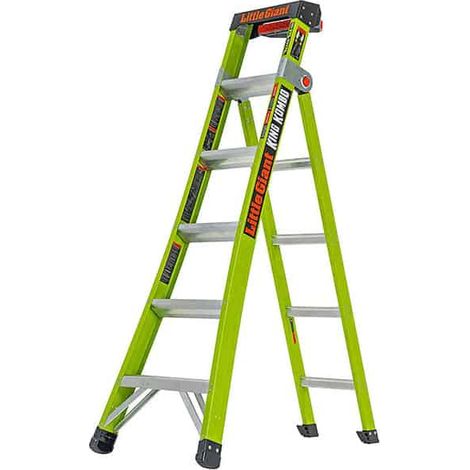 Little Giant – Escabeau en fibre de verre 5 marches – Non conducteur – Technologie Ground Cue pour sécurité – V-BAR pour appui sur angles