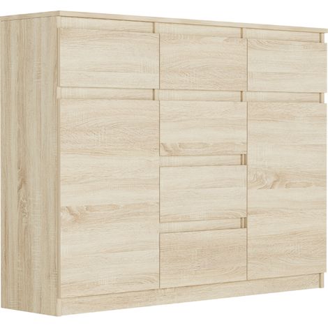 Kommode mit Schubladen, Schränken und Regalen, Sonoma, 120 x 40 x 98 cm - S-62D