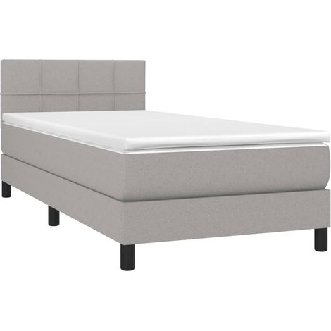 Struttura letto a LED con testiera a molle, materasso 90x200 cm, tessuto grigio chiaro TDL0209460