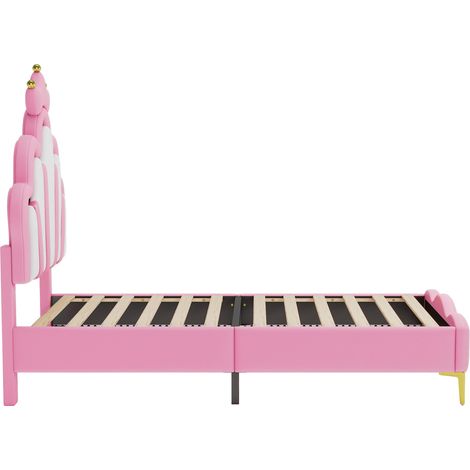 Letto 90 x 200 cm rosa in MDF con rivestimento PU, testiera a corona e LED integrati (1/5)