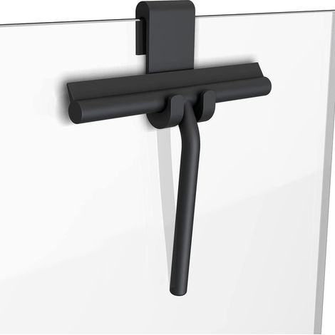 Raclette de douche avec support en silicone, pour vitres de salle de bain, vitres, portes de douche et vitres de voiture - Noir (1/4)