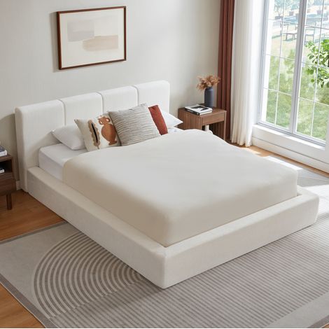CHICFURN Cadre de lit 160x200 cm en mousse blanc crème avec tête de lit, sans matelas (1/5)
