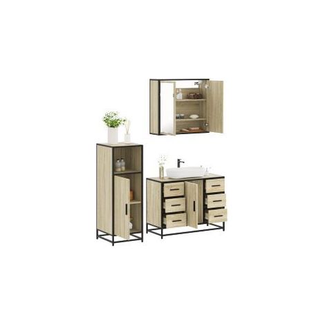 Ensemble de meubles de salle de bain 3 pcs chêne sonoma (1/5)