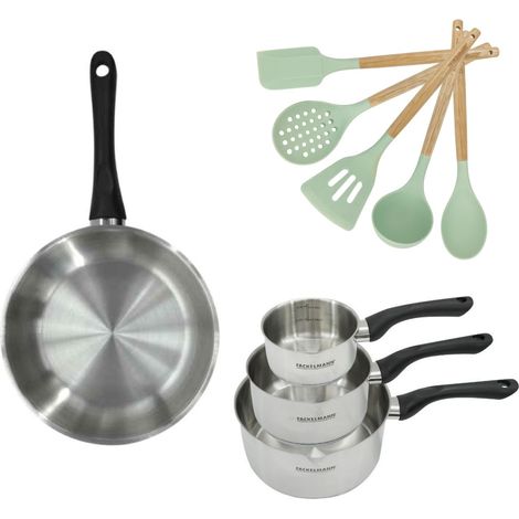 Lot Poêle 28cm et 3 Casseroles 12/16/20cm Fackelmann Généva avec 5 ustensiles (1/5)